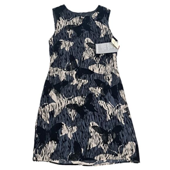 Vintage Tessuto Velvet Butterfly Print Silk Blend A Line Dress Size 8 Black/Mult - Picture 5 of 14